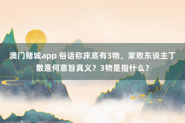 澳门赌城app 俗话称床底有3物，家败东谈主丁散是何意旨真义？3物是指什么？