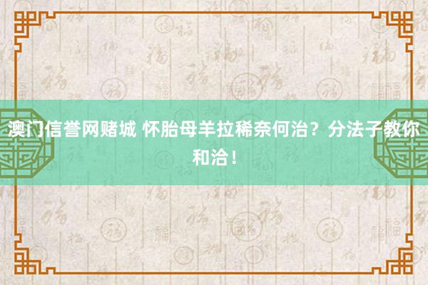 澳门信誉网赌城 怀胎母羊拉稀奈何治？分法子教你和洽！