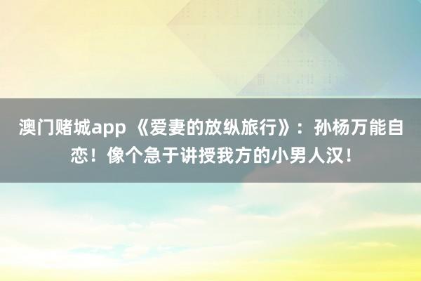 澳门赌城app 《爱妻的放纵旅行》：孙杨万能自恋！像个急于讲授我方的小男人汉！